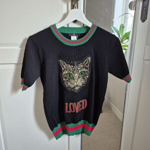 Sparkly Cat Short Sleeve Top XS/S